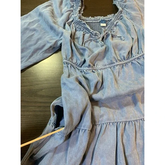 Old Navy Smocked Peasant‎ Dress Small Blue Tiered Swing Western Cottage Boho - Picture 12 of 16